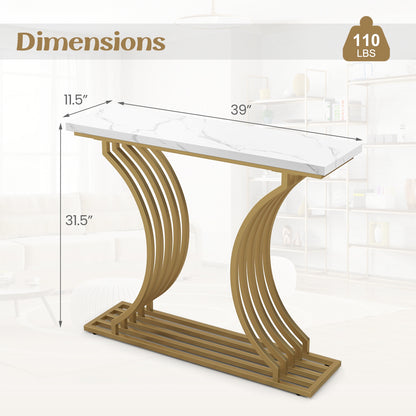 39-Inch Gold Entryway Table Modern Console Table with Faux Marble Tabletop-Golden