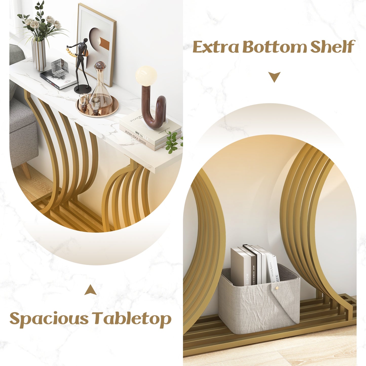 39-Inch Gold Entryway Table Modern Console Table with Faux Marble Tabletop-Golden Kids Crystal