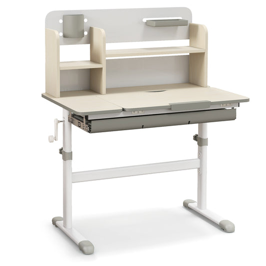 Height Adjustable Kids Study Desk with Tilt Desktop for 3-12 Years Old-Gray Kids Crystal