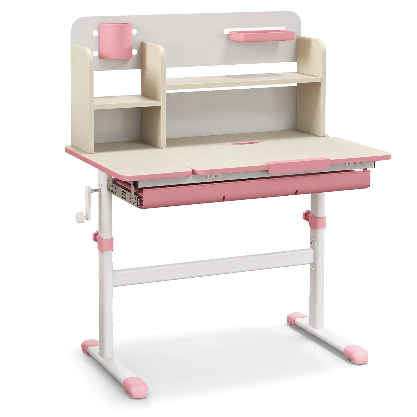 Height Adjustable Kids Study Desk with Tilt Desktop for 3-12 Years Old-Pink Kids Crystal