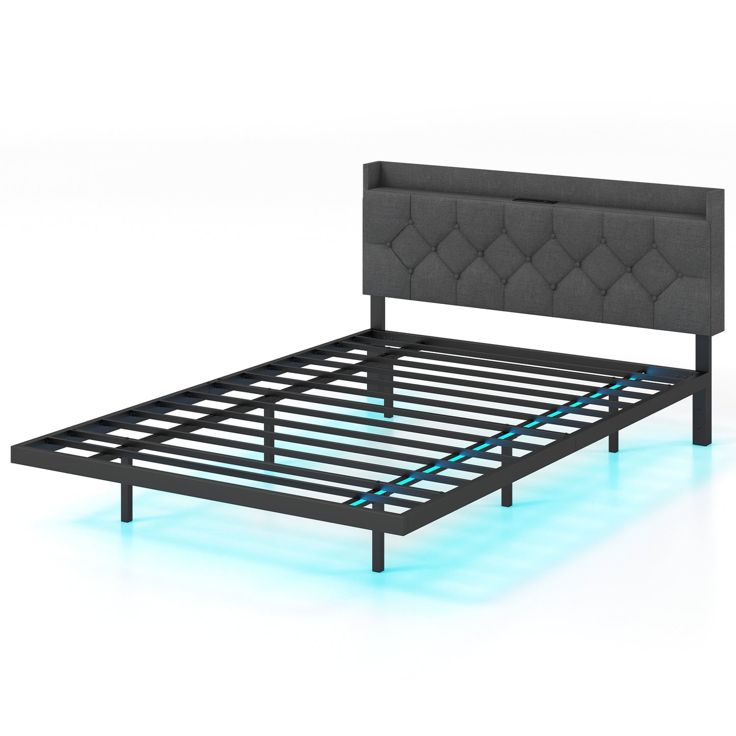Full/Queen Size Floating Bed Frame with LED and Headboard and Charging Station-Full Size Kids Crystal