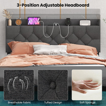 Full/Queen Size Floating Bed Frame with LED and Headboard and Charging Station-Full Size