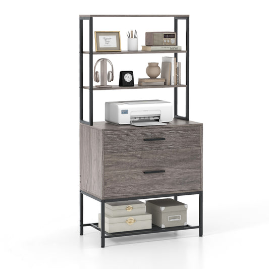 Freestanding File Cabinet with Charging Station and 3-Tier Open Shelves-Gray Kids Crystal
