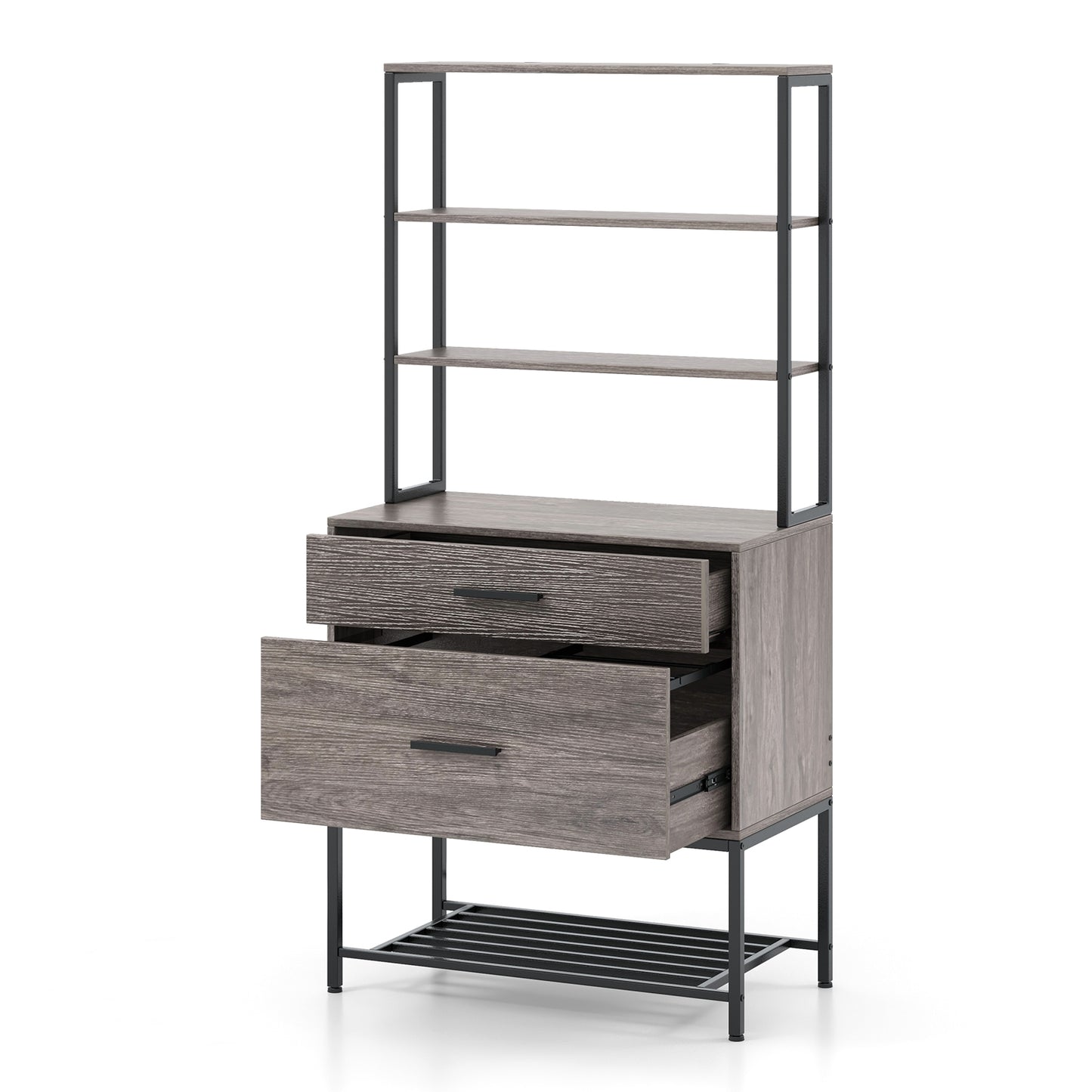 Freestanding File Cabinet with Charging Station and 3-Tier Open Shelves-Gray Kids Crystal