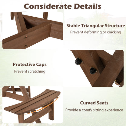 6-Person Round Picnic Table Set with 3 Built-in Benches and Umbrella Hole-Brown