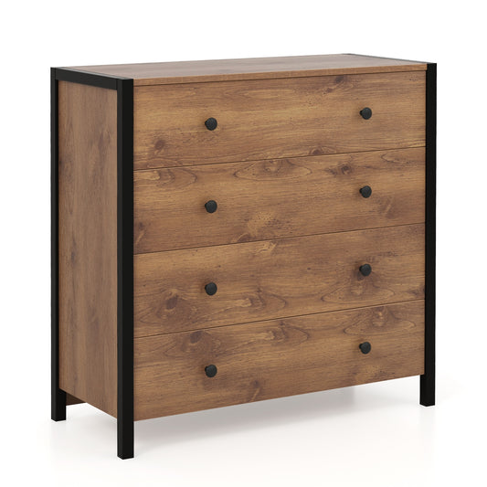 4-Drawer Dresser Modern Wooden Chest of Drawers for Bedroom Living Room-Oak Kids Crystal