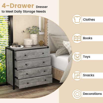 4-Drawer Dresser Modern Wooden Chest of Drawers for Bedroom Living Room-Gray