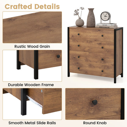 4-Drawer Dresser Modern Wooden Chest of Drawers for Bedroom Living Room-Oak