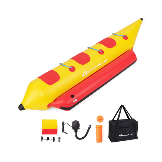 3-Person Inflatable Banana Boat with Electric Air Pump Carrying Bag and Repair Kit Kids Crystal