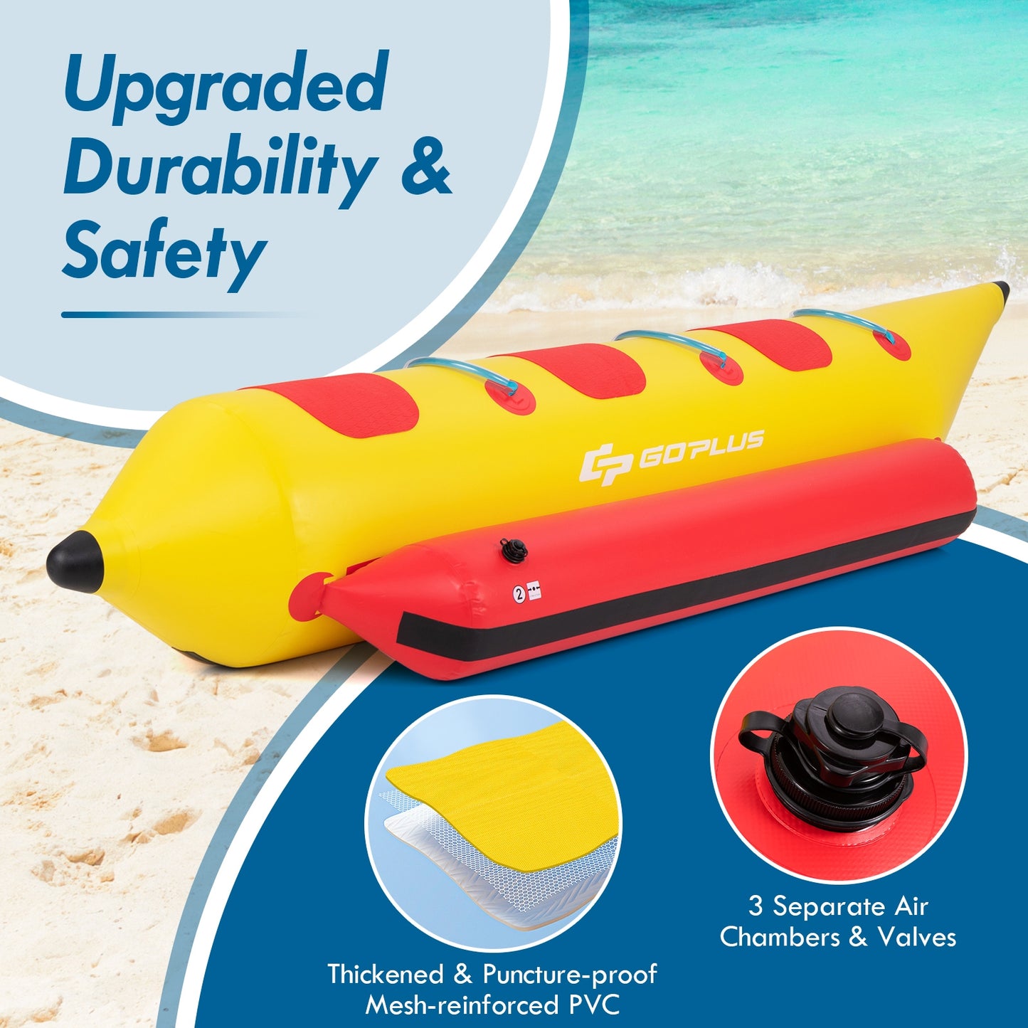 3-Person Inflatable Banana Boat with Electric Air Pump Carrying Bag and Repair Kit Kids Crystal