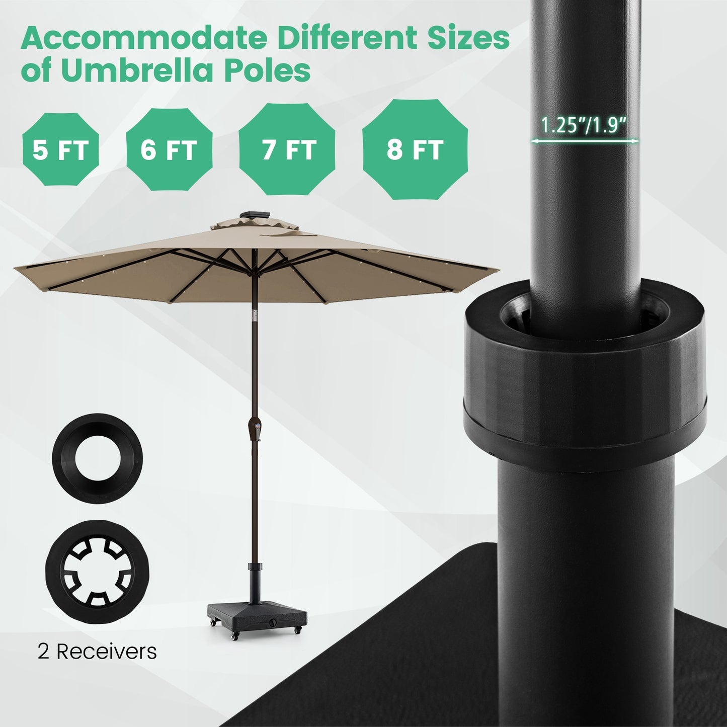 Fillable Umbrella Base Stand with Lockable Universal Wheels Kids Crystal