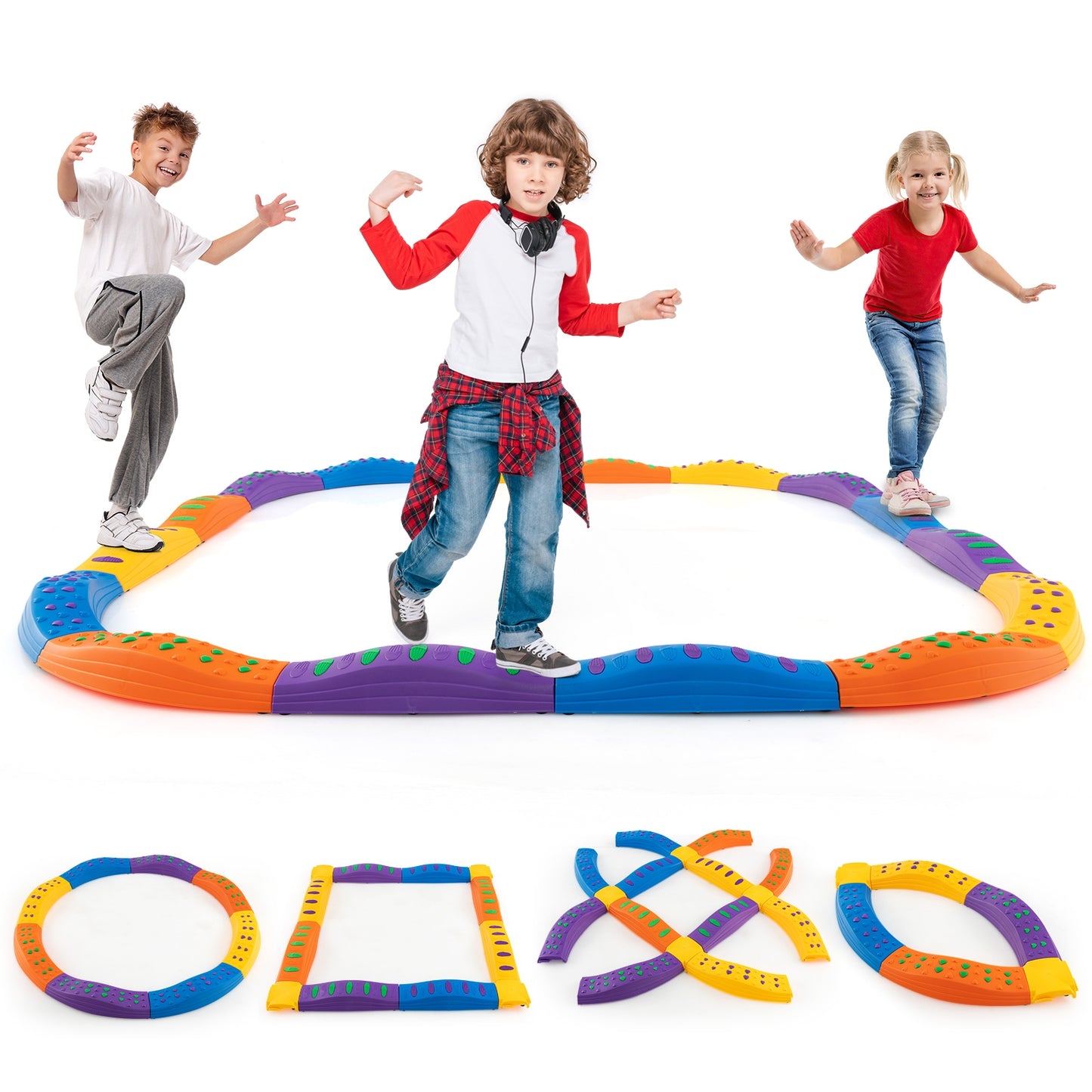 Colorful Kids Wavy Balance Beam with Textured Surface and Non-slip Foot Pads-Blue & Orange Kids Crystal