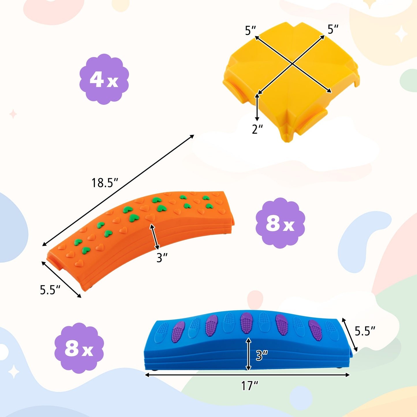 Colorful Kids Wavy Balance Beam with Textured Surface and Non-slip Foot Pads-Blue & Orange Kids Crystal
