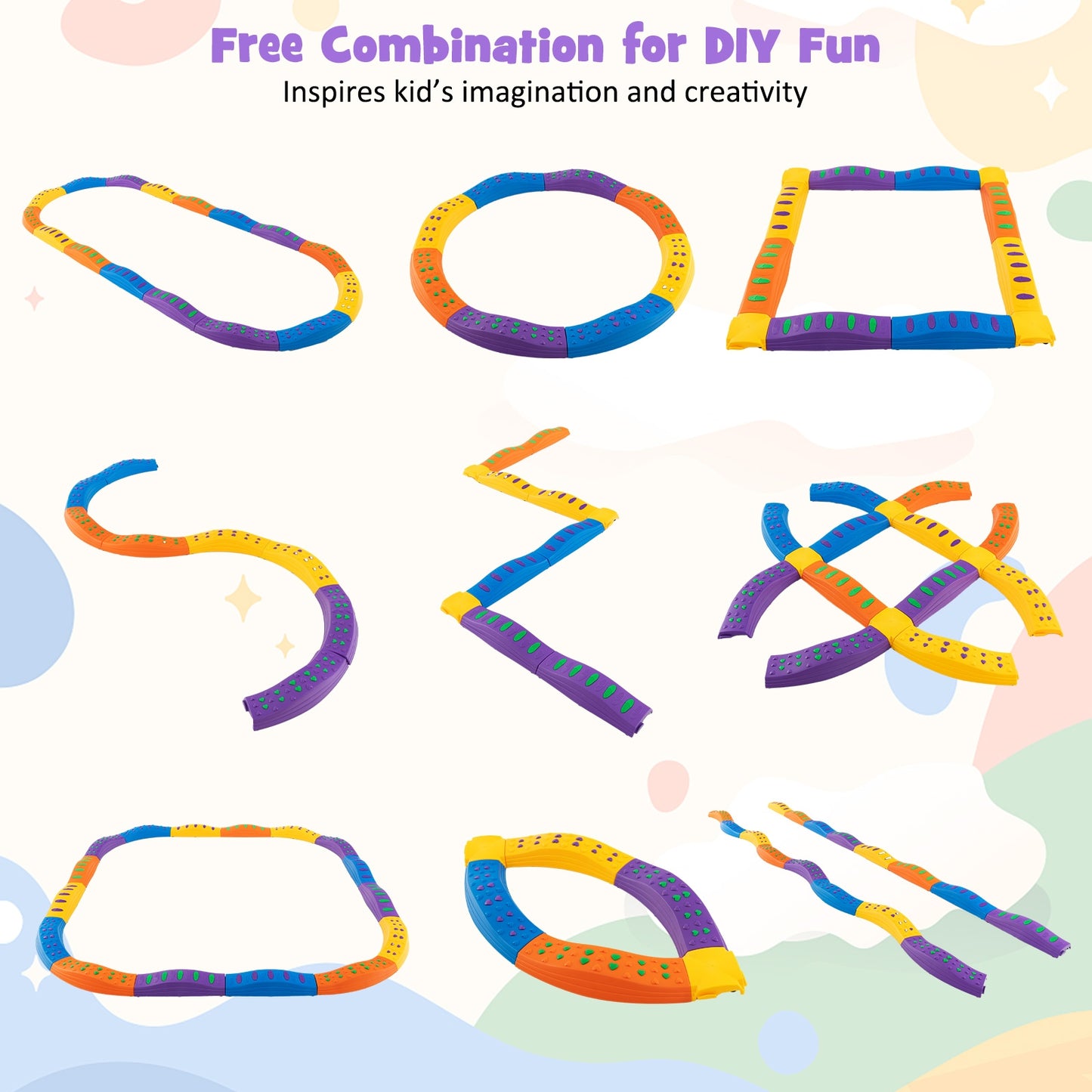 Colorful Kids Wavy Balance Beam with Textured Surface and Non-slip Foot Pads-Blue & Orange Kids Crystal