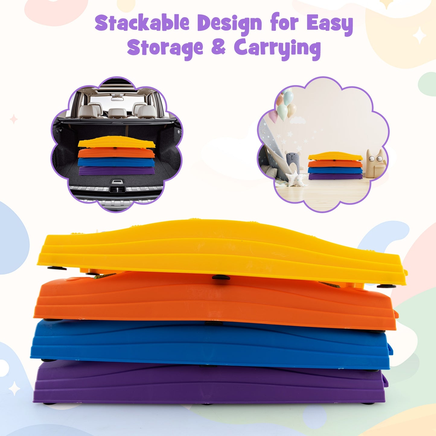 Colorful Kids Wavy Balance Beam with Textured Surface and Non-slip Foot Pads-Blue & Orange Kids Crystal