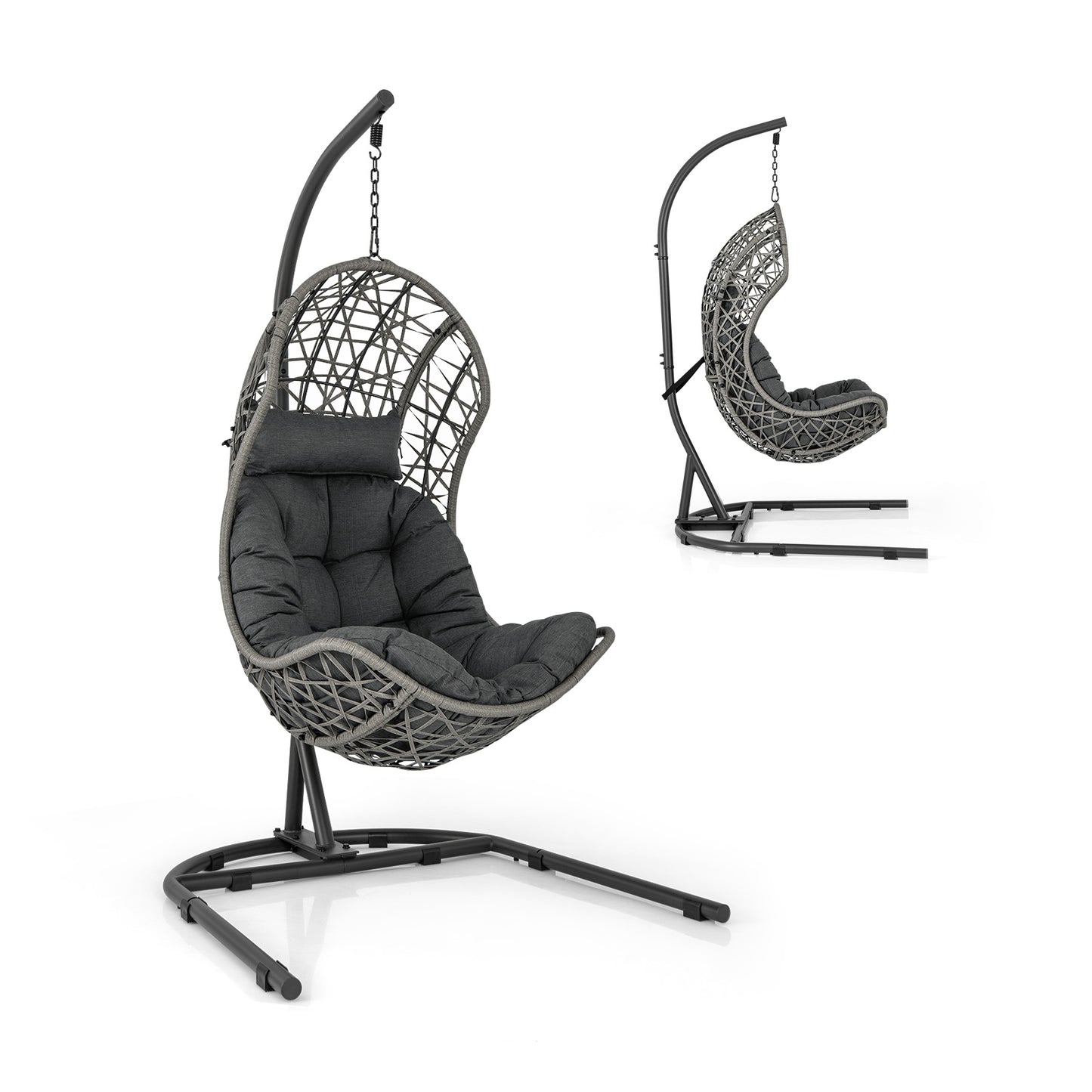Egg Chair with Stand PE Rattan Swing Hammock Chair with Pillow and Cushion-Gray Kids Crystal