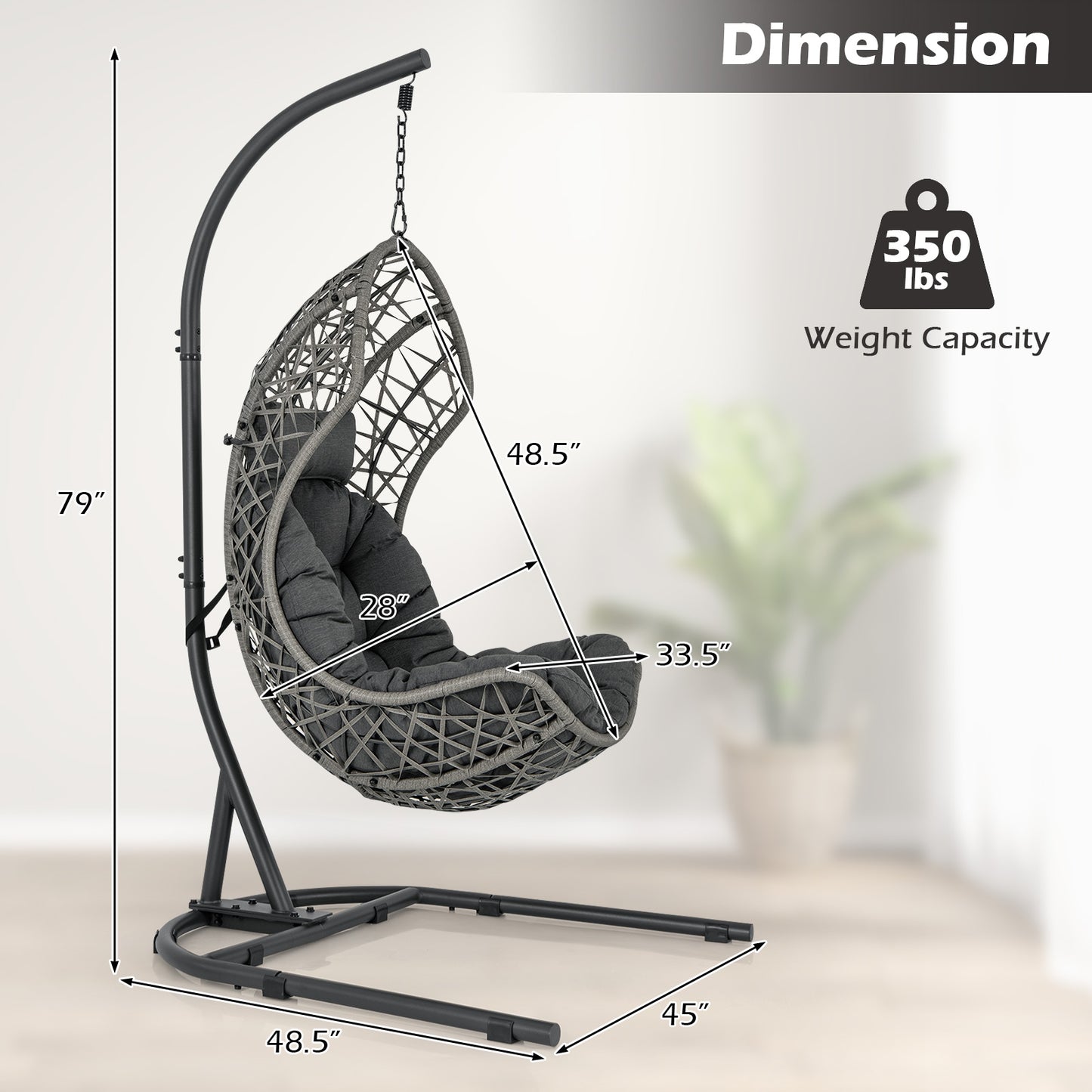 Egg Chair with Stand PE Rattan Swing Hammock Chair with Pillow and Cushion-Gray Kids Crystal