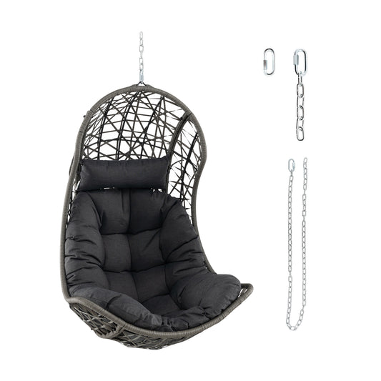 Hanging Egg Chair PE Rattan Swing Hammock Chair with Soft Pillow and Cushion-Gray Kids Crystal