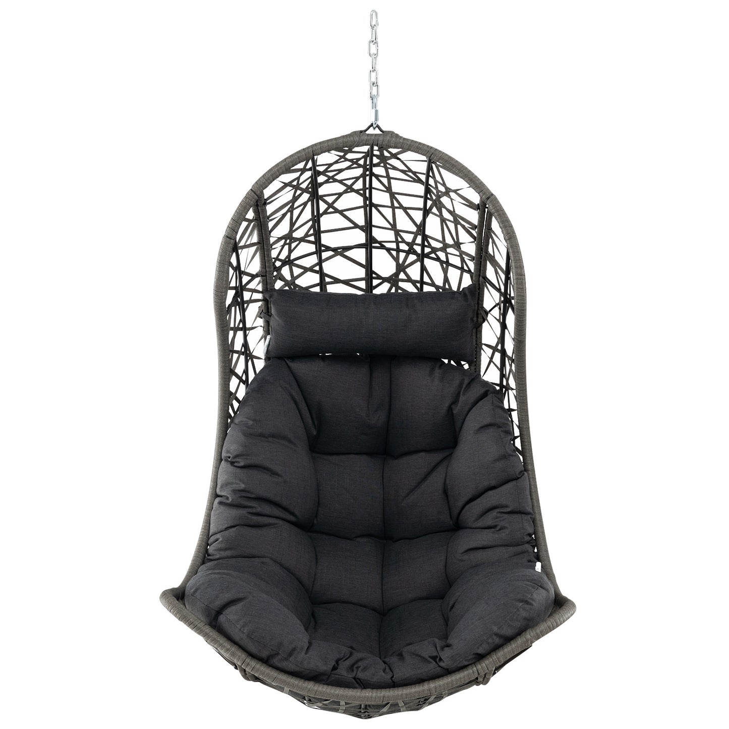 Hanging Egg Chair PE Rattan Swing Hammock Chair with Soft Pillow and Cushion-Gray Kids Crystal