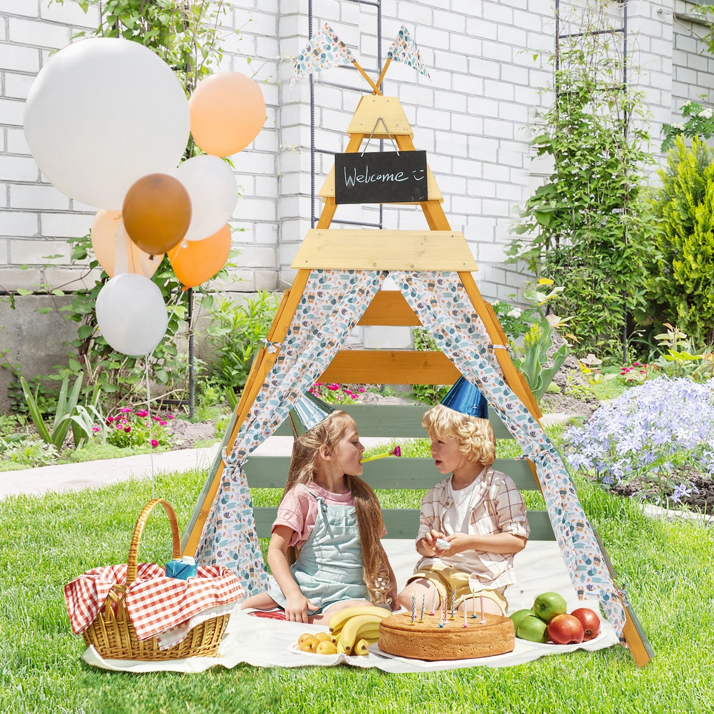 Triangle Hideaway Playhouse with Removable Chalkboard for Indoor and Outdoor Kids Crystal
