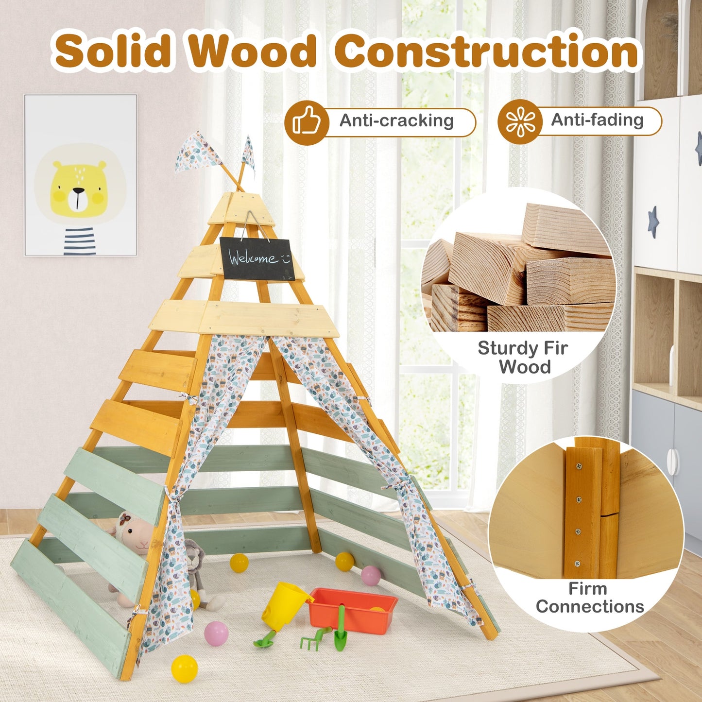 Triangle Hideaway Playhouse with Removable Chalkboard for Indoor and Outdoor Kids Crystal