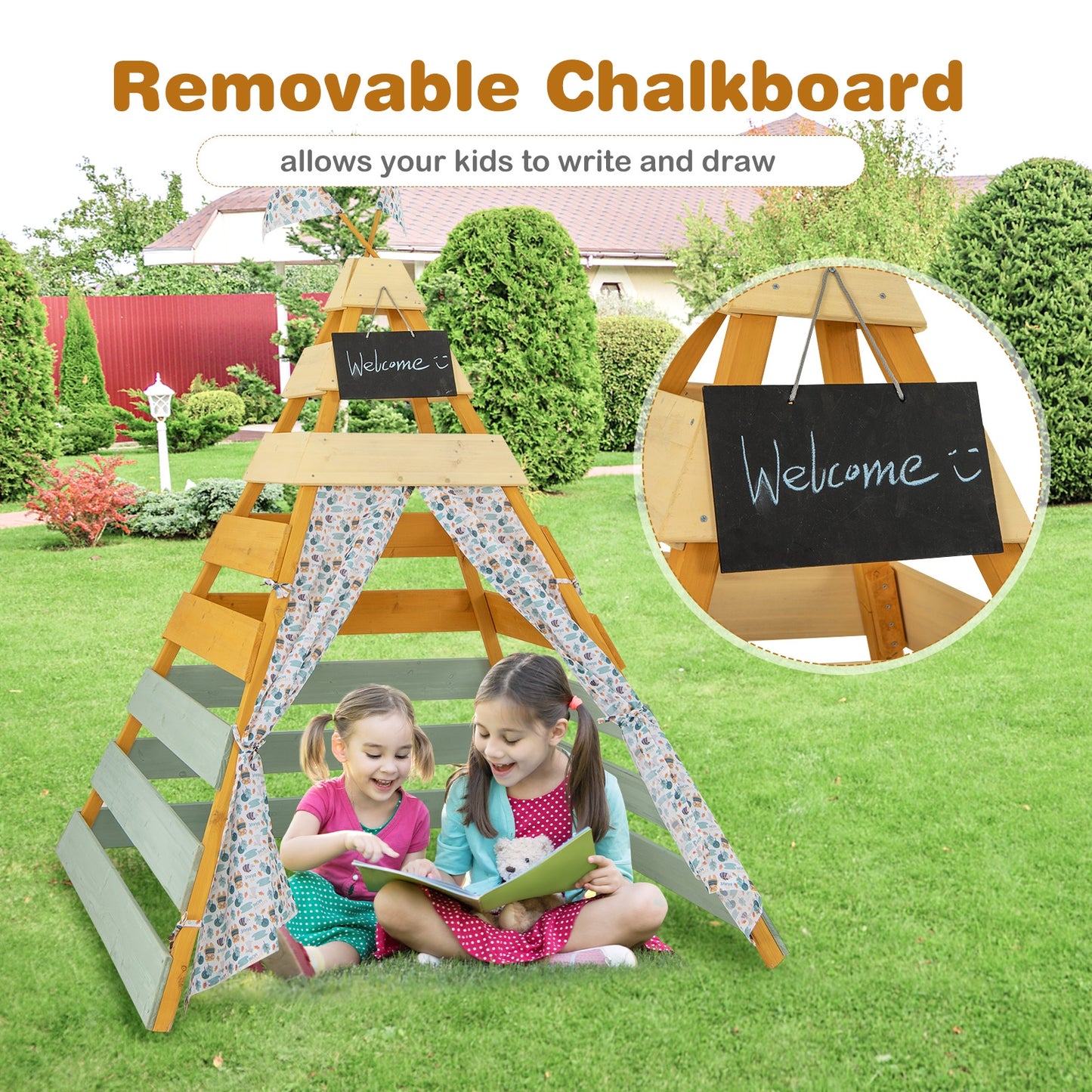 Triangle Hideaway Playhouse with Removable Chalkboard for Indoor and Outdoor Kids Crystal