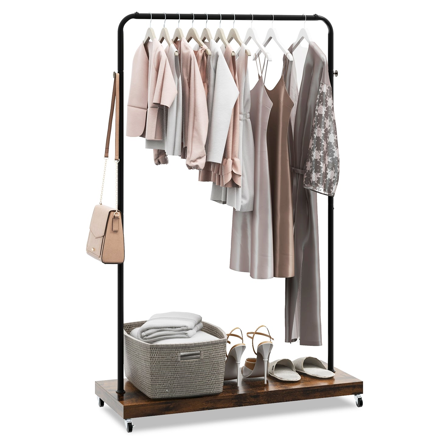 Rolling Garment Rack with Hanging Hooks and Bottom Storage Shelf Kids Crystal