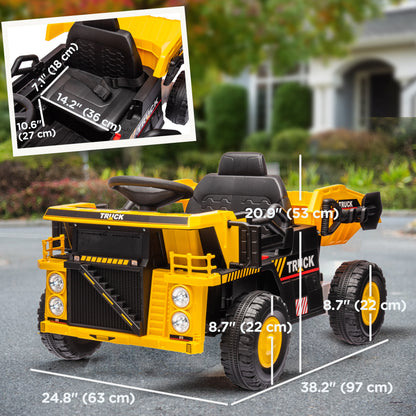 12V Kids Ride On Dump Truck Construction Vehicle w/ Electric Dump Bed, Shovel, Spring Suspension Wheels