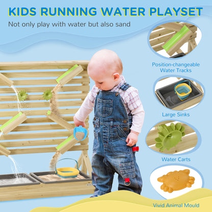 18Pcs Kids Running Water Sand Playset Outdoor Sinks Wooden Sensory Toys Colorful Accessories