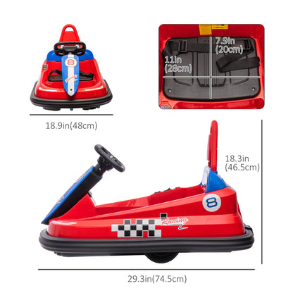 Kids Bumper Car: 6V Electric, 360° Spin, Twin Motors, Horn, Lights, Safety Belt, Red