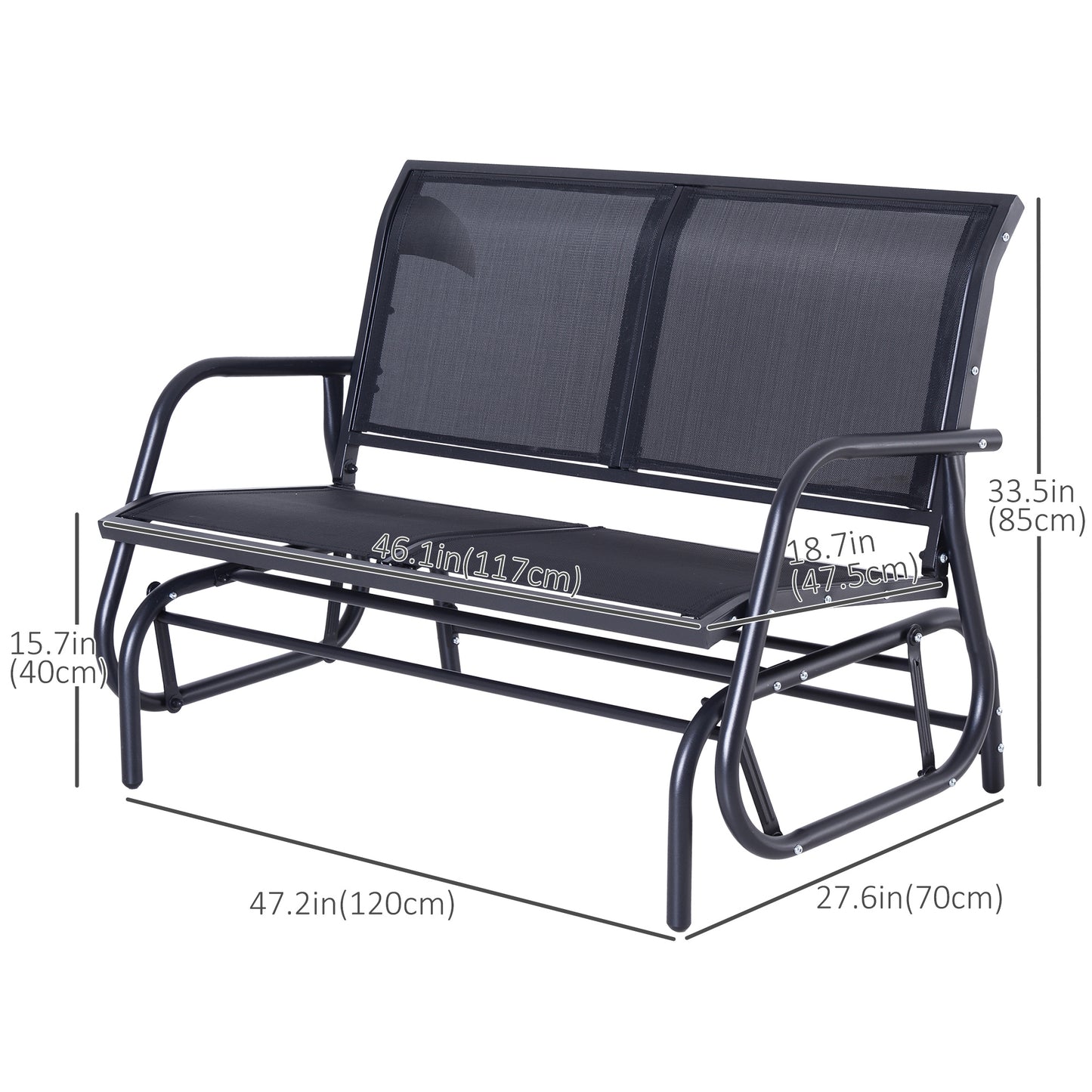 Patio Double Glider Bench Swing Chair Rocker Heavy-Duty Loveseat Outdoor Garden Rocking Bench Steel Frame Sling Fabric Seat Kids Crystal
