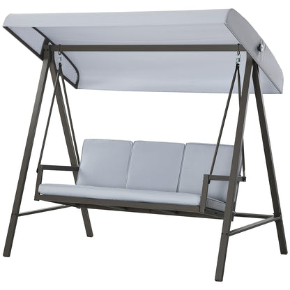 3 Seater Patio Swing Chair, Porch Swing with Adjustable Canopy and Removable Cushions, Outdoor Swing Seat, Light Grey