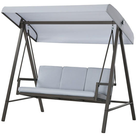 3 Seater Patio Swing Chair, Porch Swing with Adjustable Canopy and Removable Cushions, Outdoor Swing Seat, Light Grey Kids Crystal