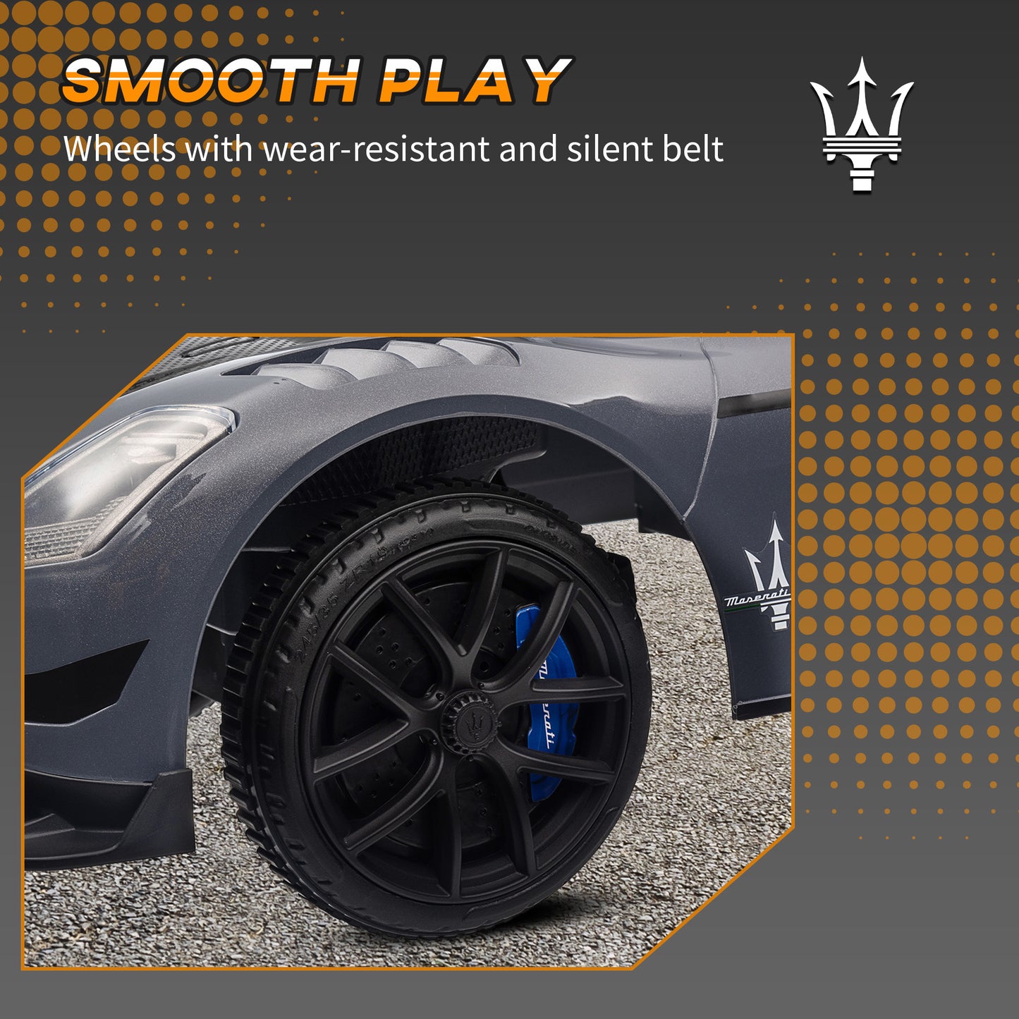 Licensed Maserati GT2 Baby Sliding Car with Storage, Music, Horn, Foot to Floor Toddler Car for 18-60 Months, Grey Kids Crystal