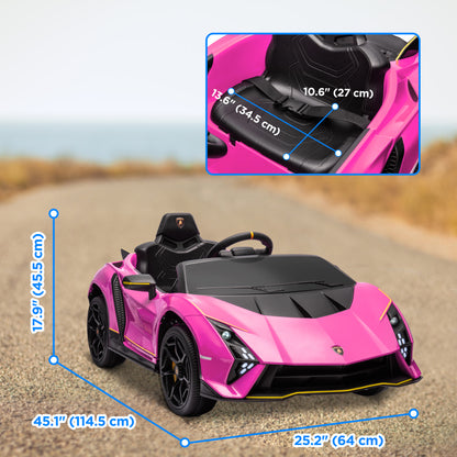 12V Lamborghini Autentica Licensed Kids Car with Remote Control, 4 Wheels Spring Suspension, Soft Start, Pink