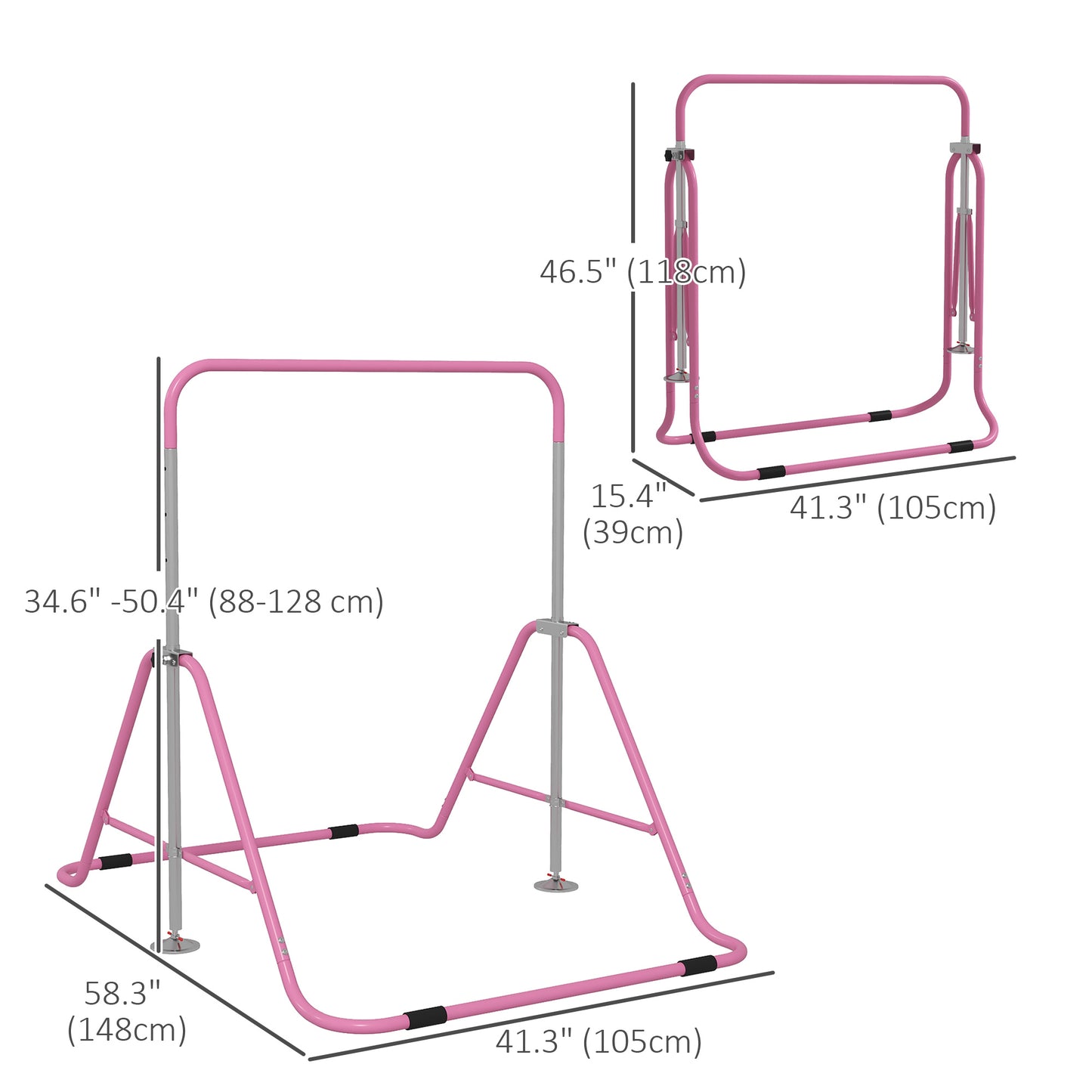 Foldable Gymnastics Bar for Kids, Expandable Gymnastics Equipment with Adjustable Height for Boys Girls, Pink Kids Crystal