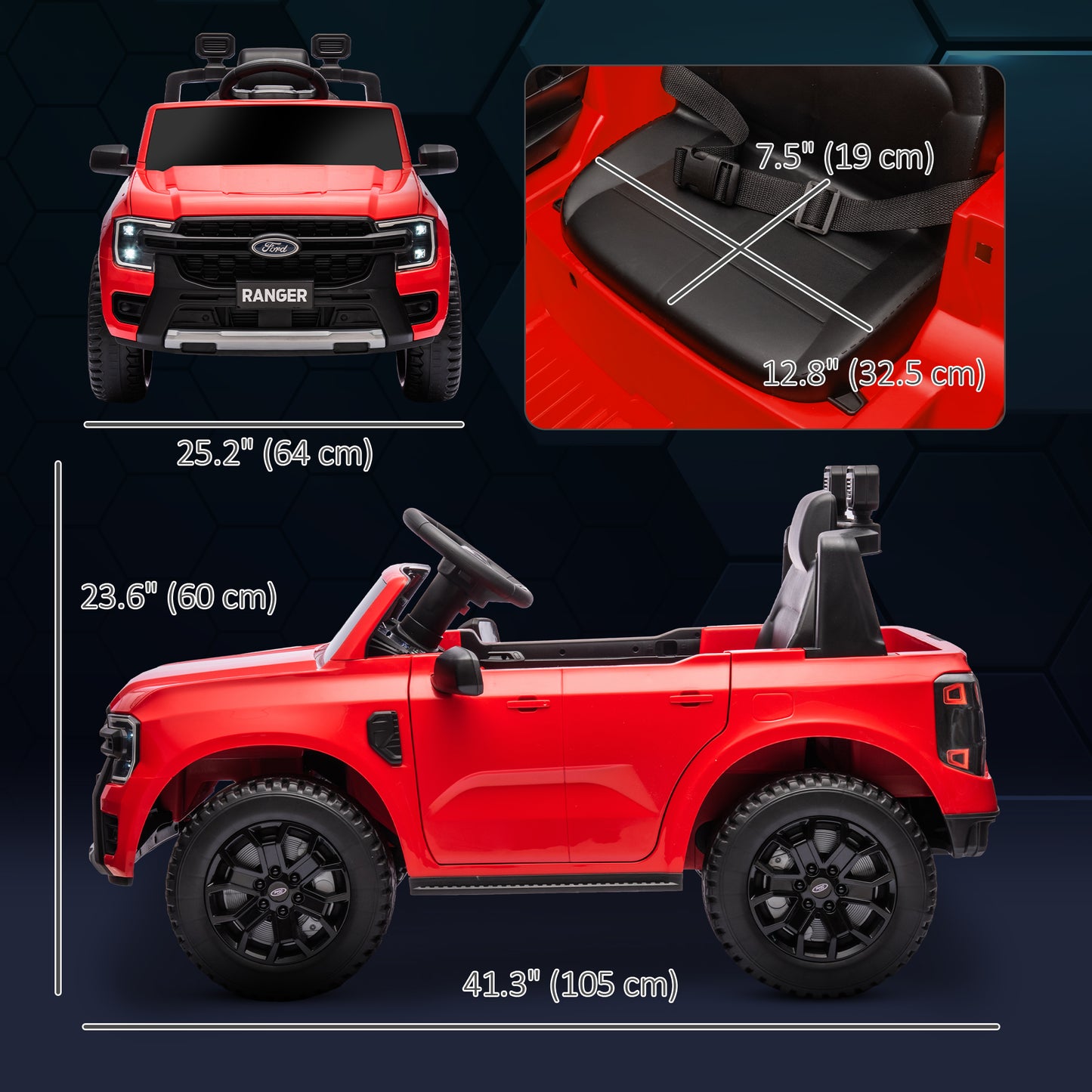 Ford Ranger Licensed 12V Ride on Car Battery Powered Kids Truck w/ Rear Storage Remote, Spring Suspension, Red Kids Crystal