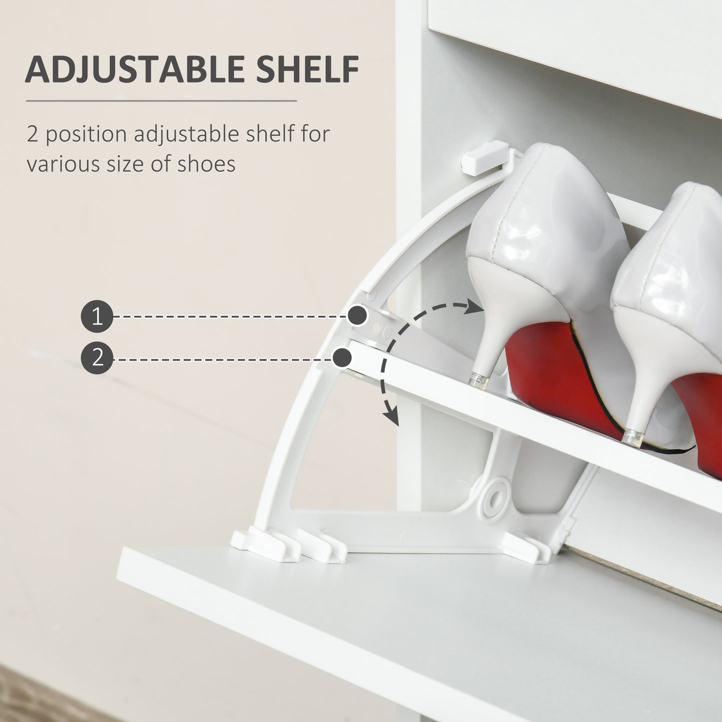 Compact Shoe Sanctuary: Storage Cabinet with Drawer, 2 Flip Doors, Adjustable Shelves for 16 Pairs, White Kids Crystal