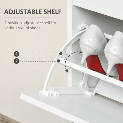 Compact Shoe Sanctuary: Storage Cabinet with Drawer, 2 Flip Doors, Adjustable Shelves for 16 Pairs, White