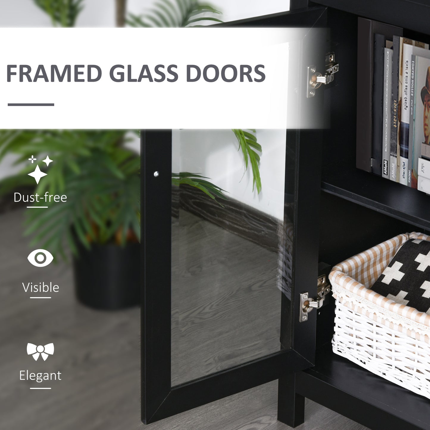 Bookcase Storage Cabinet: Multi Adjustable Shelves for Study Room Organization, Sleek Black Kids Crystal