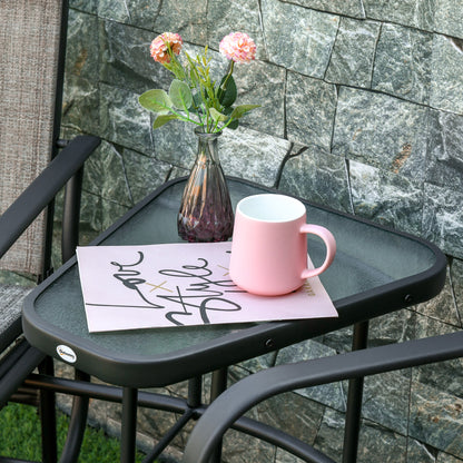 Outdoor Glider Bench with Coffee Table, Patio 2-Seat Rocking Chair Swing Loveseat with Breathable Sling, Brown