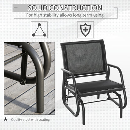 Outdoor Glider Swing Chair with Breathable Mesh Seat and Backrest Steel Frame Curved Rocking Arms Dark Grey and Black