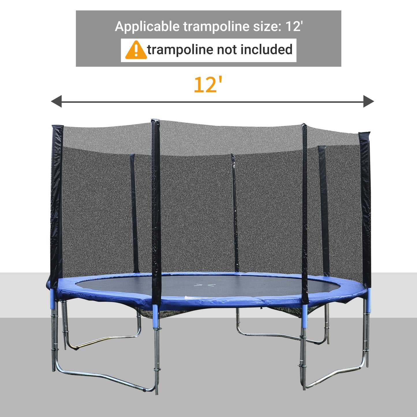 12FT Trampoline Net Enclosure Trampolining Bounce Safety Round Frence Replacement Kids Crystal