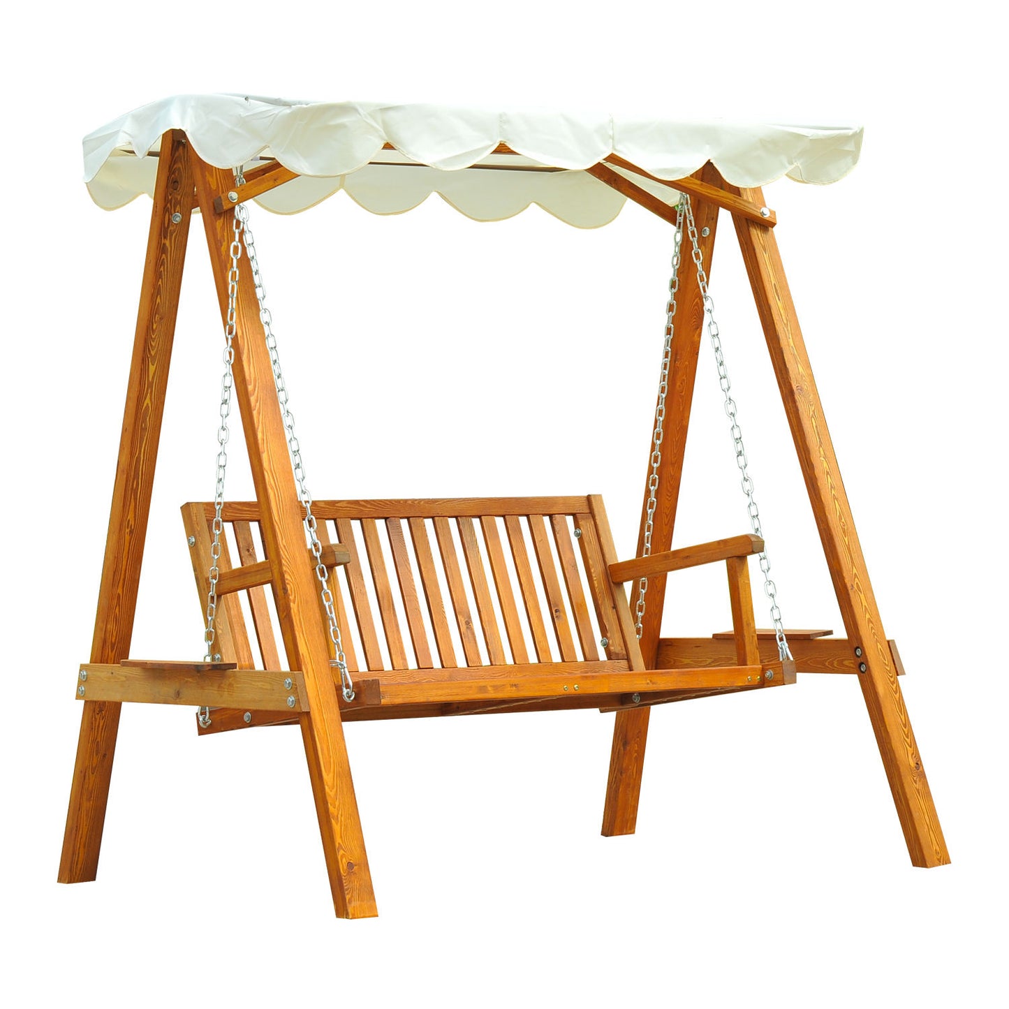 65" Patio Swing Chair with Canopy Outdoor Wooden Swing Bench Hammock for Garden, Poolside, Backyard Kids Crystal