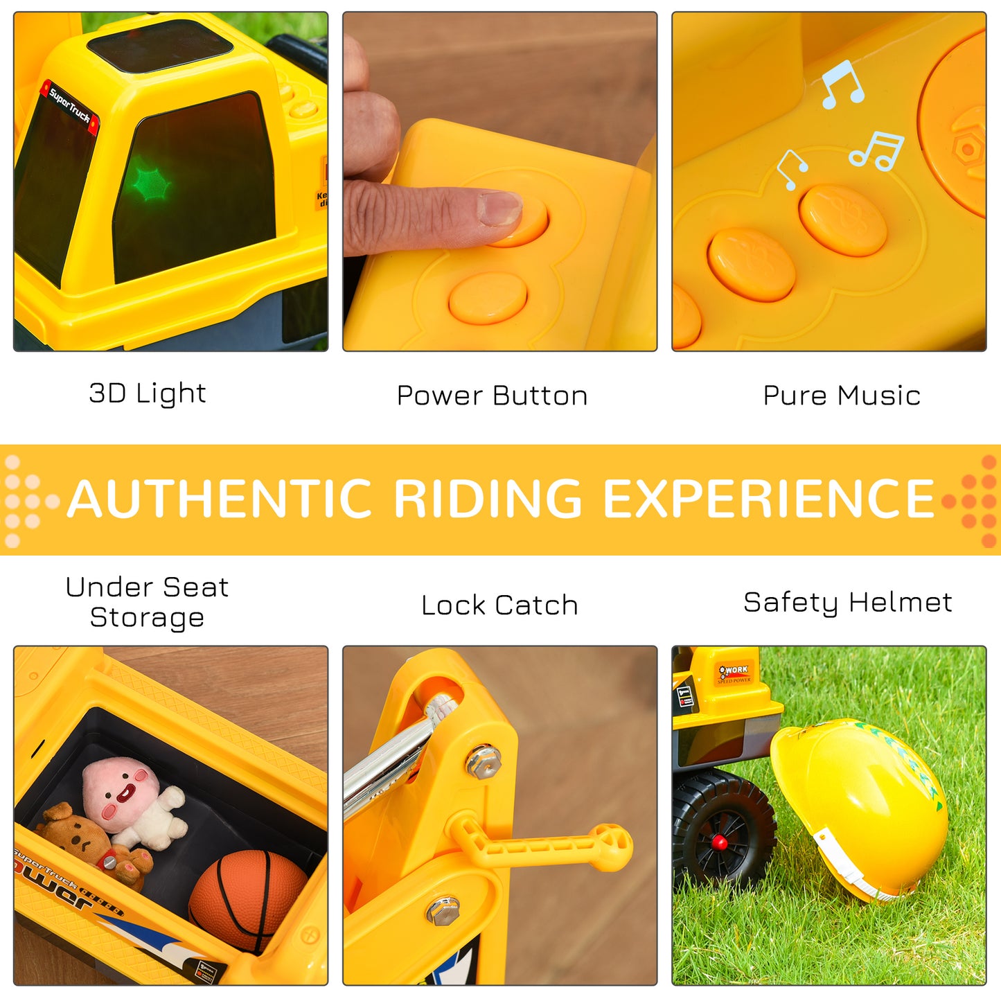 Construction Ride on Excavator Digger Multi-functional Bulldozer Toy Detachable Bucket Yellow Kids Crystal