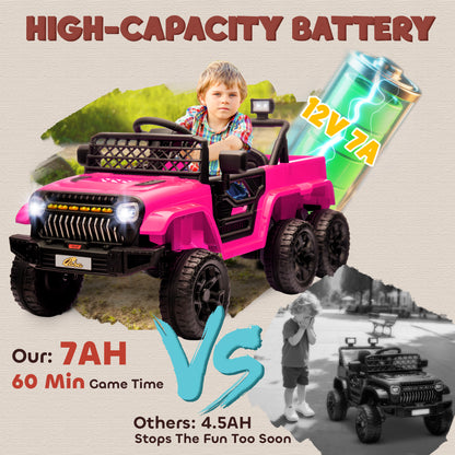 12V 4WD/2WD Kids Electric Car w/ Remote Control, Spring Suspension, Back Trailer, Light, Music, Soft Start, Pink