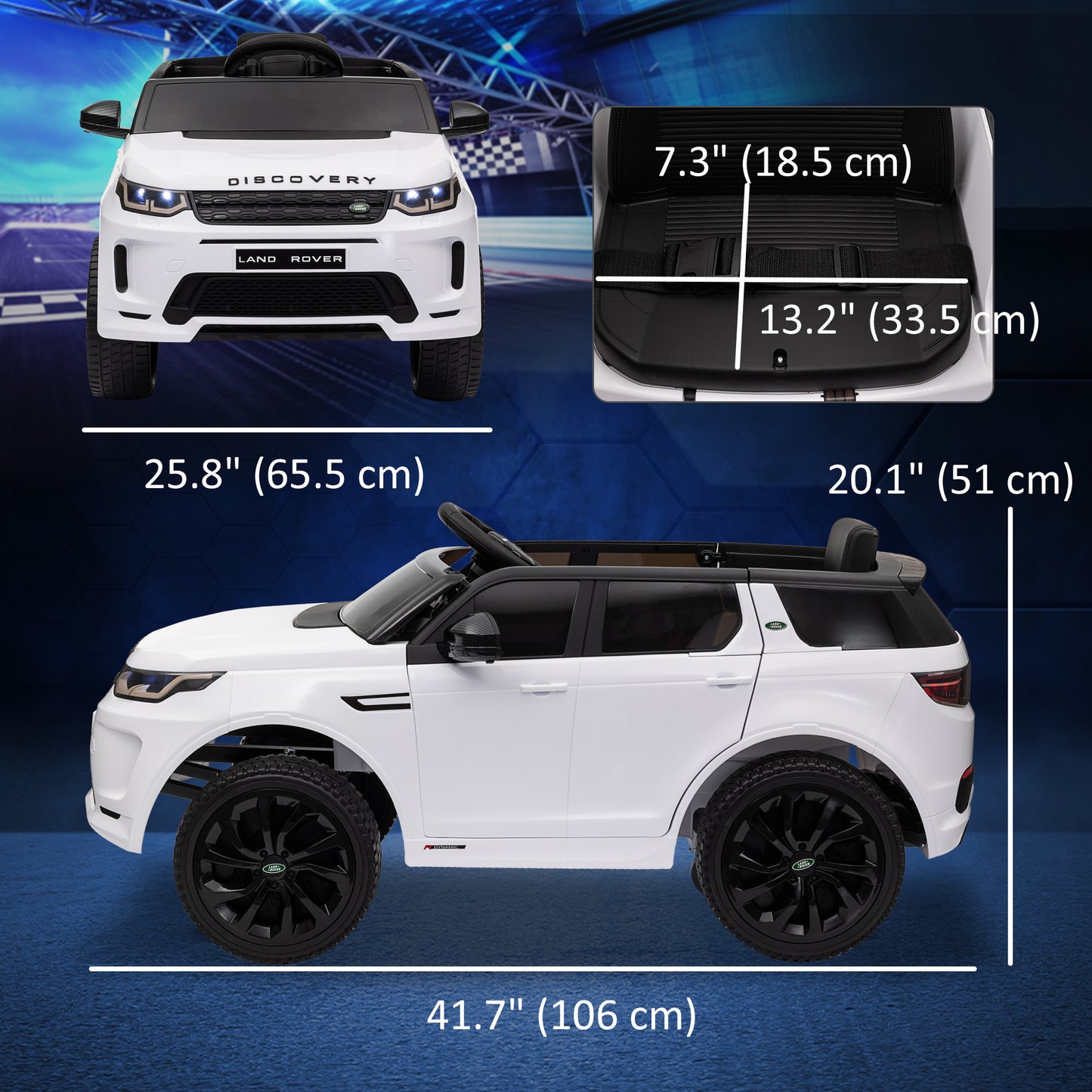 Land Rover Discovery Sport Licensed 12V Ride on Car w/ Remote, Soft Start, LED Lights, Music Horn, White Kids Crystal