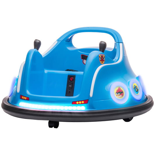 Angry Bird Licensed Electric Ride on Car, 12V Bumper Car for Kids w/ Dual Joysticks, 360 Degree Spin, Blue Kids Crystal