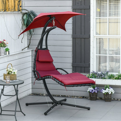 Outdoor Patio Swing Chair with Arc Stand Canopy Garden Lounge Wine Red Comfort