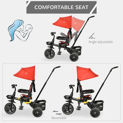 4-in-1 Baby Tricycle Stroller, Reversible Seat, Adjustable, Canopy, Safety Belt, Red - Versatile Outdoor Ride